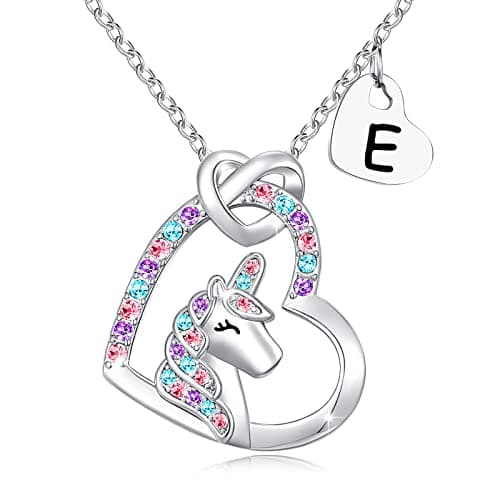 UNGENT THEM Silver Unicorn Initial Necklaces for Girls' Birthday Gifts