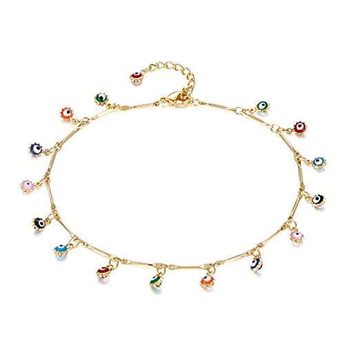 LOYATA 14K Gold Plated Dainty Ankle Bracelet with White CZ Cross Tassel Boho Jewelry for Women