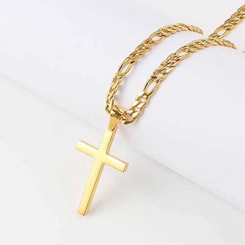 FZTN Gold Plated Figaro Chain Necklace for Men & Women, 18-26 Inch
