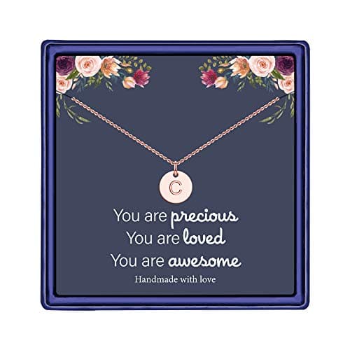 Hidepoo Daughter Gifts - Personalized 14K Gold Filled Disc Initial Necklace Jewelry