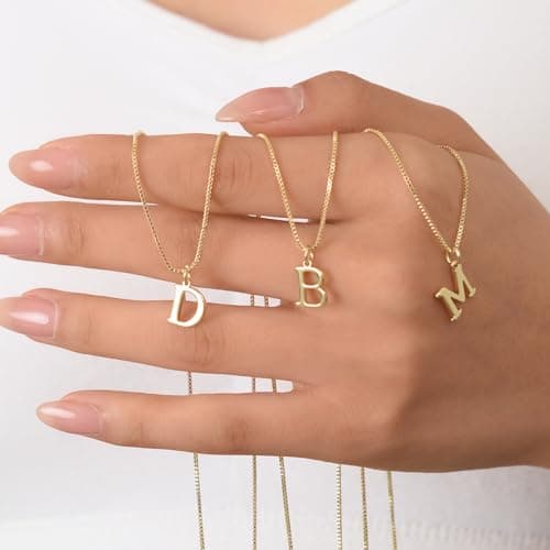 Anourney 14K Gold Initial Choker, Personalized Letter Pendant Necklace for Women