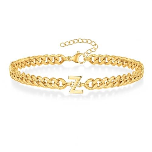 18K Gold Plated Cuban Chain Initial Bracelets for Men