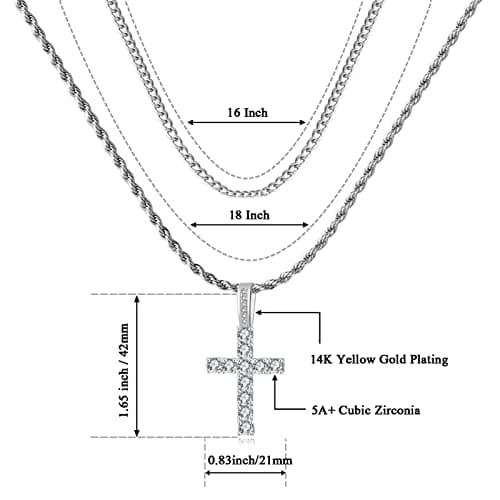 GEMOSA Men's 16-24 Inch Large Cross Diamond Pendant Iced Out 5A+ CZ Stainless Steel Chains Jewelry