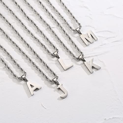 Men's Figaro Twist Initial Pendant Necklace with Rope Chain JewelryGraduation & Birthday Gift