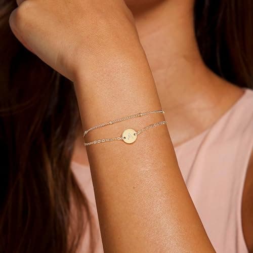 Monzo Gold Plated Initial Bracelet for Women Personalized Mothers Day Gift