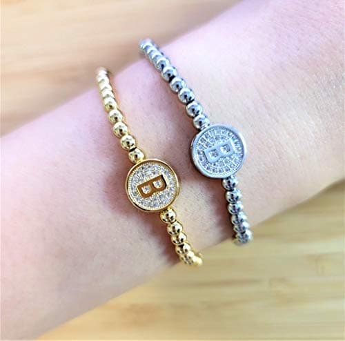 You Initial Bracelets for Women 26 Letter Alphabet Round Charm Gold Silver Stainless Steel Beaded