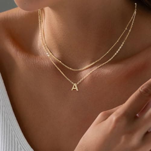 Gold Plated Round Letter A-Z Pendant Necklace for Women