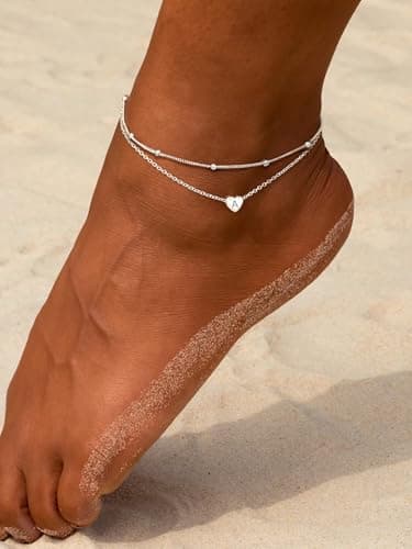 Stylish Women's 925 Sterling Silver Heart Anklets with Beads (Gift Box Included)