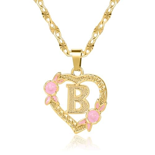 Qitian Initial Heart Pendant Necklace for Women Alphabet Gift
