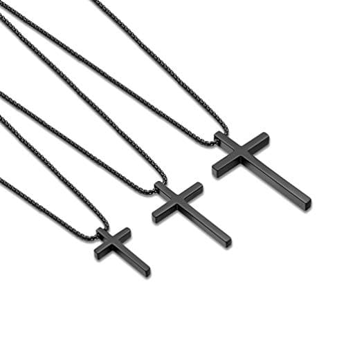 Men's Stainless Steel Cross Pendant Necklace, Silver Black Gold, 16-30 Inches Box Chain