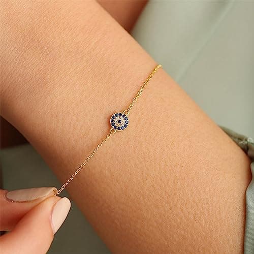 HLJEO 14K Gold Evil Eye Pearl Bracelet for Women
