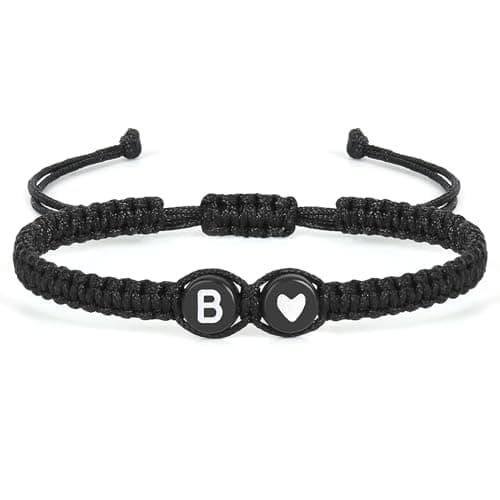 Aospkle Initial Letter Bracelet, Personalized Black Heart Jewelry Gift