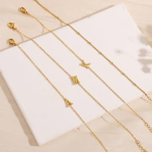 BAYLAY Gold Plated Initial Bracelet for Women - Dainty Letter Jewelry Gift