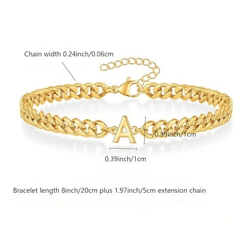 18K Gold Plated Cuban Chain Initial Bracelets for Men