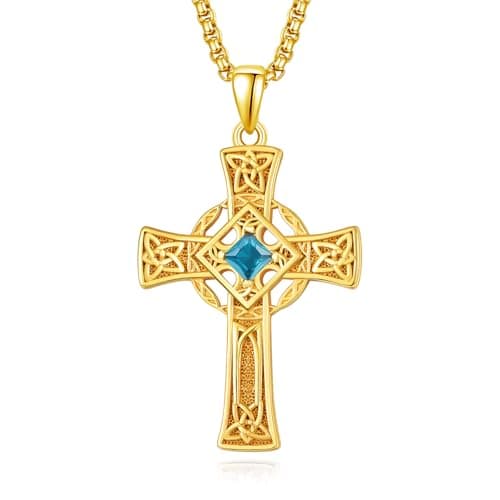 Admetus Sterling Silver Celtic Cross Necklace for Men with Birthstone Chain