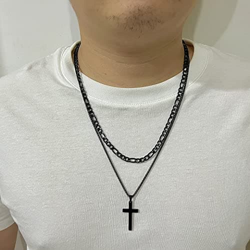 Todenb Layered Cross Necklace for Men, 18K Gold Silver Stainless Steel, 16-24 Inch
