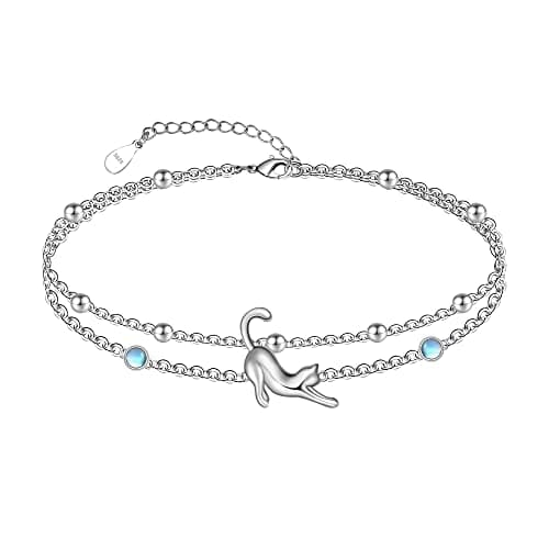 Chic Layered Sterling Silver Created Opal Anklet Bracelet Adjustible 11" Best Friend Beaded Chain