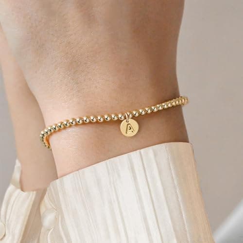 BAYLAY 14K Gold Plated Beaded Letter Bracelet for Women