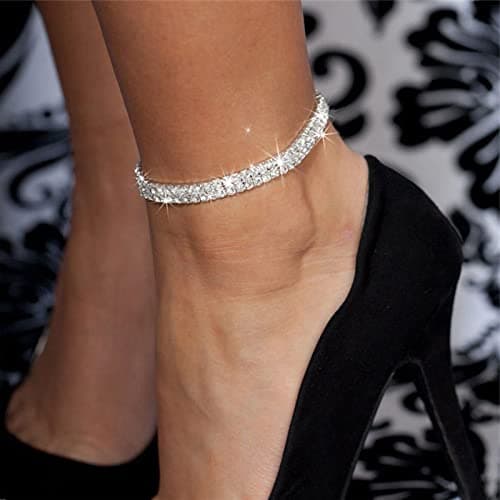 Fesciory Adjustable Silver Rhinestone Anklet Jewelry for Women