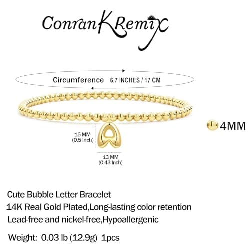 Conran Kremix Gold Initial Bracelet for Women Balloon Charm Gift