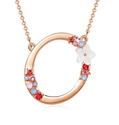 GEMMANCE Pink Red Blue Simulated Pearl Pendant Initial Letter Necklace Rose Gold Plated Anniversary Gifts for Women