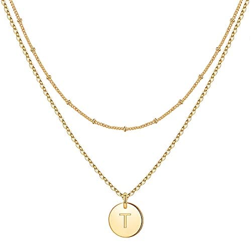 IEFWELL Initial Necklaces for Women & Girls - Gold, Silver, Rose Gold Hammered Coin Jewelry