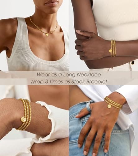 Doubgood 18K Gold Plated Beaded Bracelet with Alphabet Pendant