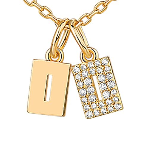 PavoI 14K Gold Plated Initial Double Dog Tag CZ Necklace for Women