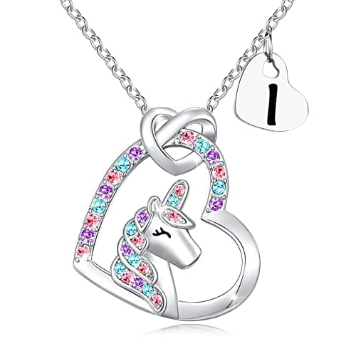 UNGENT THEM Silver Unicorn Initial Necklaces for Girls' Birthday Gifts