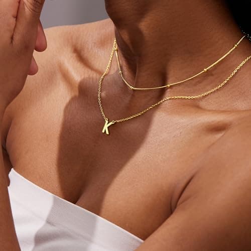 Poxtex Initial Necklaces for Women - 14K Gold Plated Dainty Pendant Choker Necklace