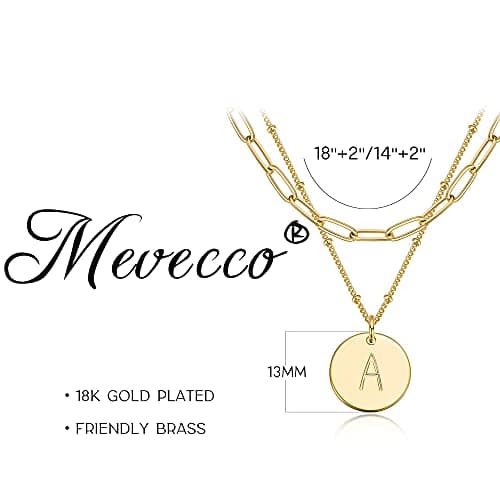 MEVECCO 18K Gold Plated Double Layered Initial Necklace Gift for Women