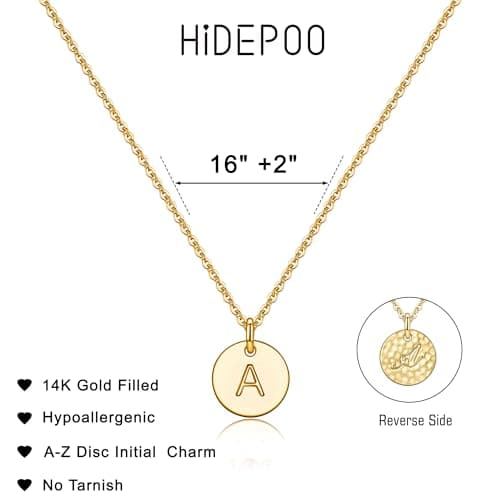 Hidepoo Mothers Day Gifts: Personalized Disc Initial Necklaces for Girls & Women - Gold/Fill Rose Gold/S925 Silver