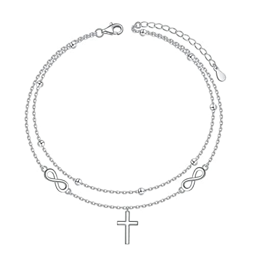 DAOCHONG Women's S925 Sterling Silver Adjustable Foot Heart Lotus Infinity Moon Stars Flower Pearl Anklet Beach Jewelry