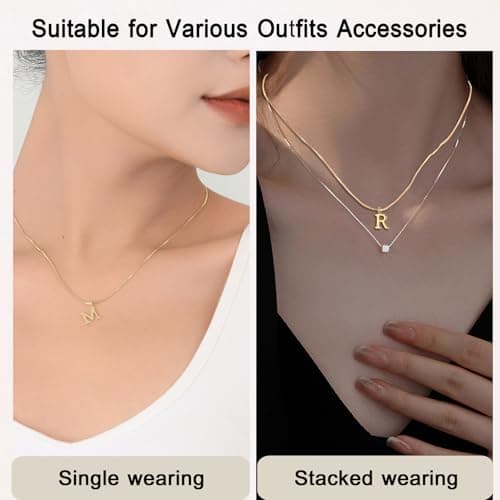 Anourney 14K Gold Initial Choker, Personalized Letter Pendant Necklace for Women