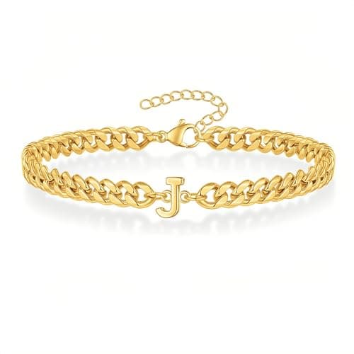 18K Gold Plated Cuban Chain Initial Bracelets for Men