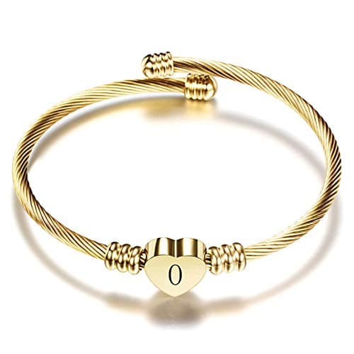 Women's Gold Plated Heart Initial C Bracelets Stainless Steel Birthday Jewelry