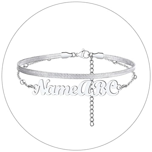 FindChic Stainless Steel Ankle Chain Bracelets, Cuban Curb/Figaro/Box Links, Adjustable Anklet
