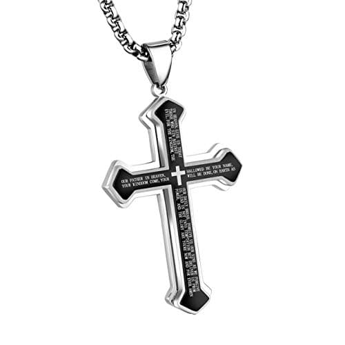 Large Stainless Steel Cross Pendant Necklace for Men and Women