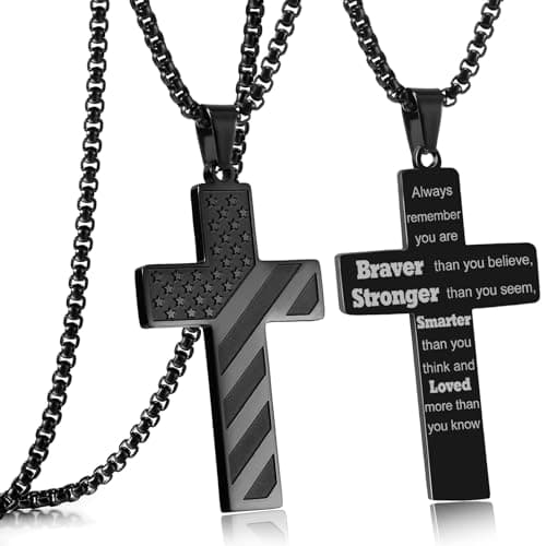 RWQIAN American Flag Cross Necklace for Men, Christian Faith Jewelry Gifts for Him