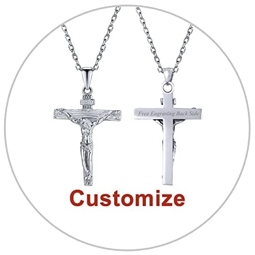 Antique U7 Men's Crucifix Necklace, 18K Gold Tone & Stainless Steel, 22" Chain, Gift Packed