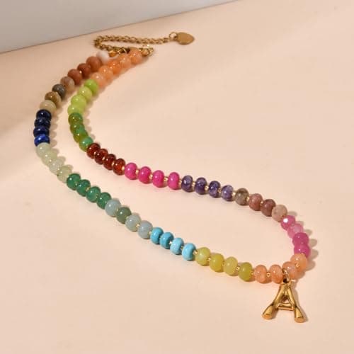 PDOUSELF Boho Personalized Beaded Initial Choker Necklace for Women Summer Beach