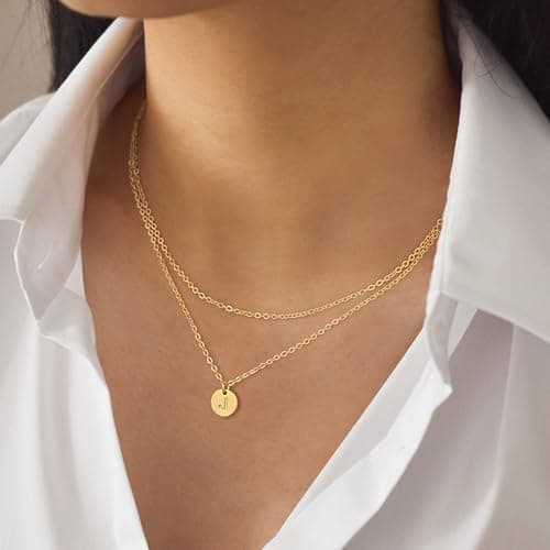 Women's 16k Gold Layered Initial Necklace - Personalized A-Z Coin Pendant Choker