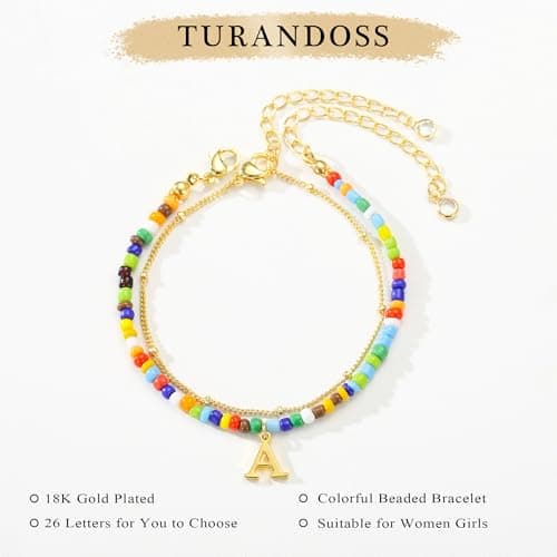 Turandoss Dainty 18K Gold Plated Initial Bracelet