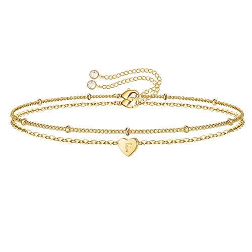 Dainty Heart Initial Bracelets for Women & Girls, 14K Gold Filled Personalized Jewelry Gifts