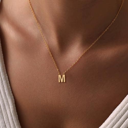 14k Gold Plated Dainty Initial Letter Pendant Choker for Women