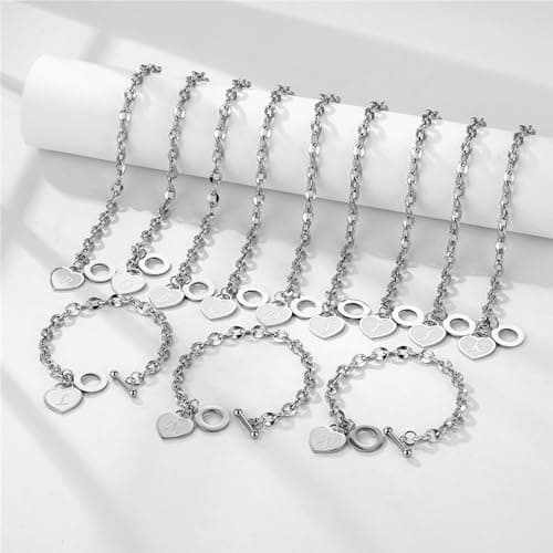 Yipima Heart Charm Name Bangle Bracelet for Women 14K Gold/Silver Tone