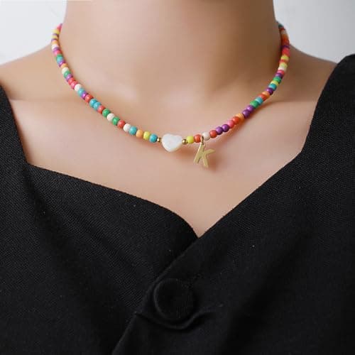 RINTOLER Gold Initial Stainless Steel Heart Shell Choker Necklace for Women