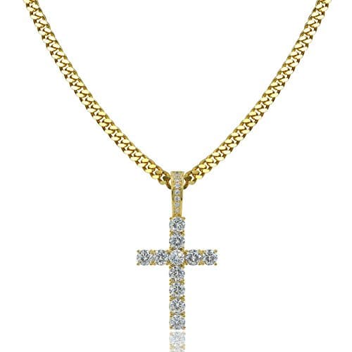 TOPGRILLZ Gold Heart Cross Necklace 14K Silver Plated Cubic Zirconia Pendant