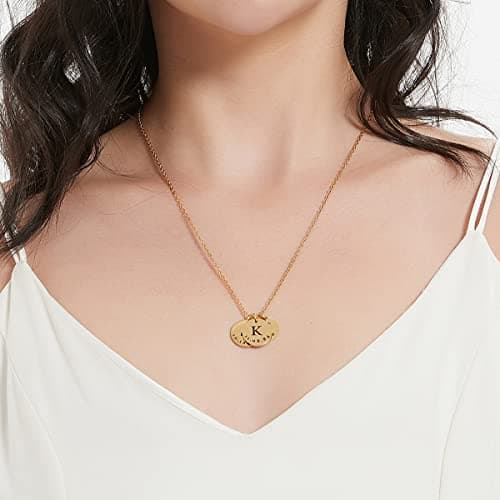 Caramel Personalized Initial Coin Necklace for Women | Custom Stainless Steel Pendant