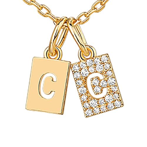 PavoI 14K Gold Plated Initial Double Dog Tag CZ Necklace for Women
